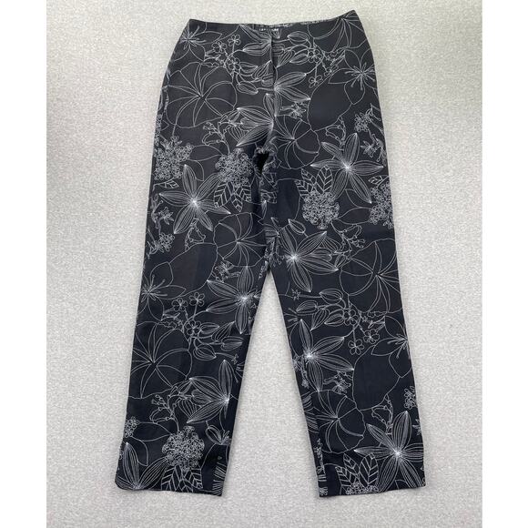 VTG Larry Levine Womens Pants 14 Black White Floral High Rise Straight Ankle - Picture 15 of 16